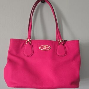 Coach Hot Pink Leather Tote with Gold Hardware